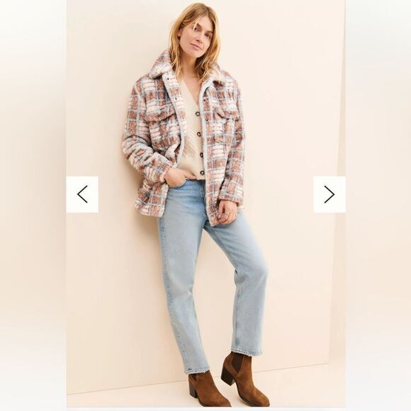 Free People Jackets & Blazers - Hutch for Free People Plaid Faux Fur Shirt Jacket, Large